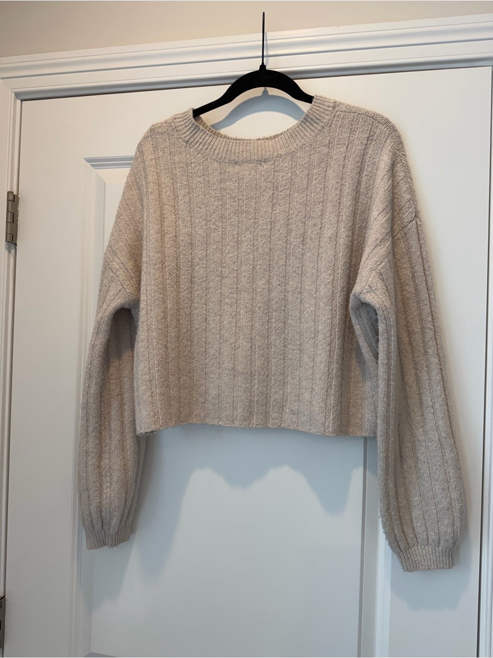 bp Cream Ribbed Crop Crewneck Sweater